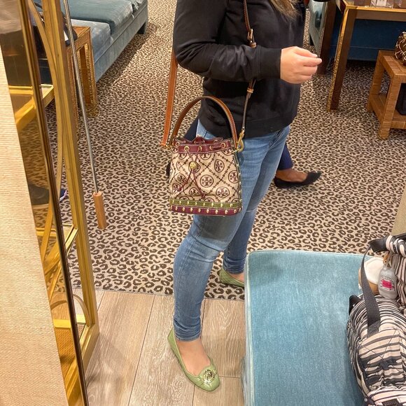 NWT! NEW Tory Burch T Monogram Jacquard Studded Mini Bucket Bag -multi leather - Picture 15 of 15